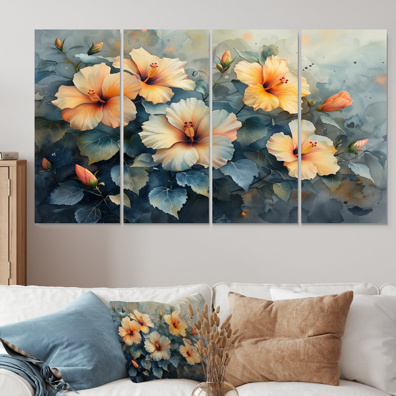 Stanislas - Hibiscus, ensemble d'art sur toile, H 32 po x l 64 po
