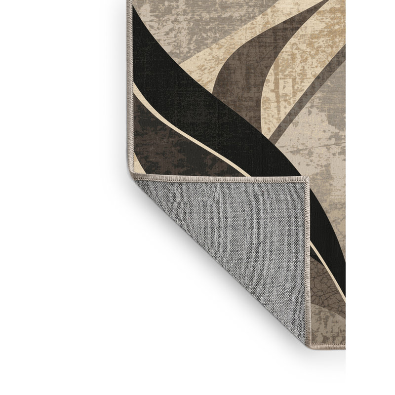 Machine Washable Ortmund Bird Of Paradise Modern & Contemporary Abstract Rug in Beige – Beige Binding, 6' Square