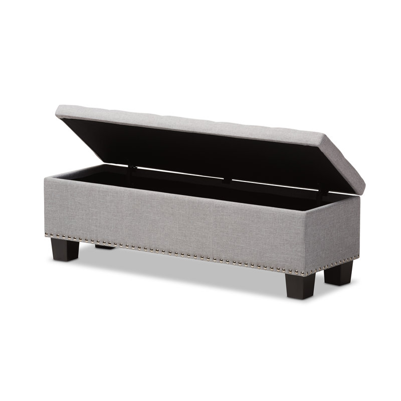 Banc de rangement rembourré en polyester au fini beige gris Ahrens, H 17,32 po x l 52,17 po x P 16,73 po, Beige-gris