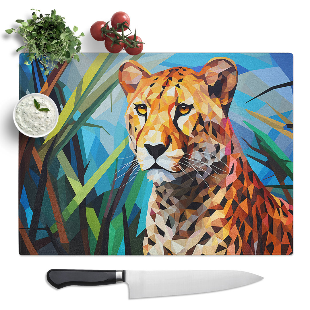 Cheetah Geometric  Glass Chopping Board