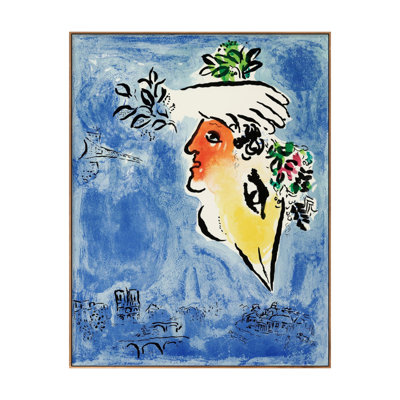 Impression sur toile encadrée, "Flower in Face" par Marc Chagall, art mural pour le salon, décorations de bureau à domicile (cadre en bois de couleur mince, 12 po x 16 po)