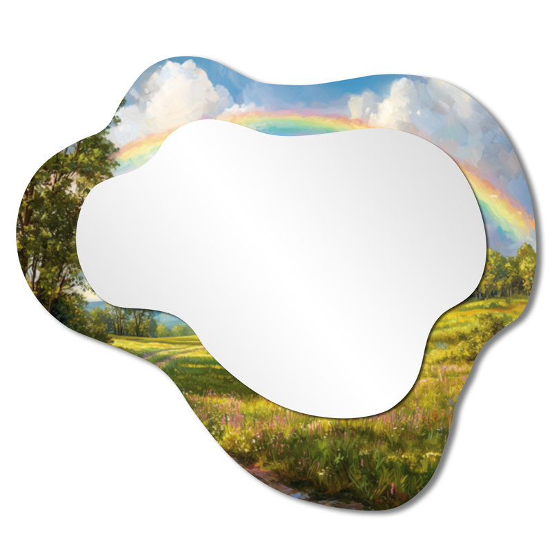 Rainbow Over The Pastoral Fields - miroir mural décoratif Rainbow Cloud, miroir de coiffeuse traditionnel, imprimé sur métal