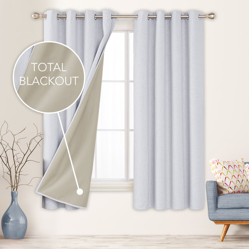 Lythrodontas Faux Linen Total Blackout Curtain Panels, 52" W x 72" H, Gray