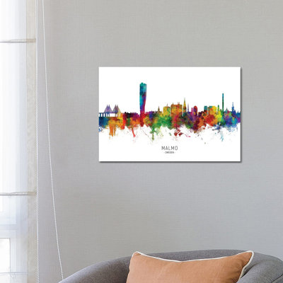 Malmo Sweden Skyline by Michael Tompsett - Wrapped Canvas Print
