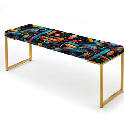 Geometric Upholstered Gold Bench
