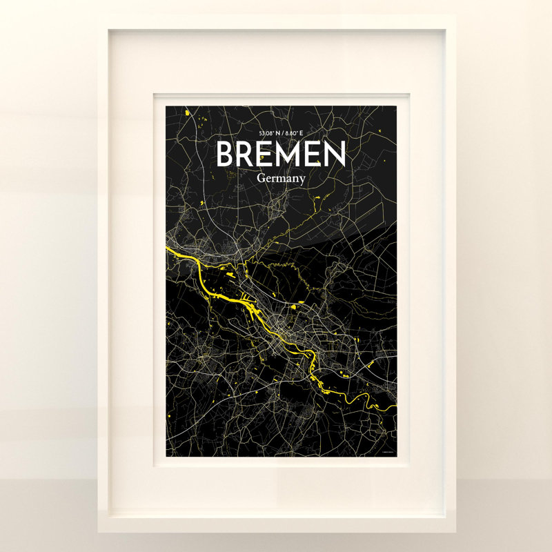 Bremen City Map, impression, H 27,6 po x l 19,7 po x P 0,05 po, Temps