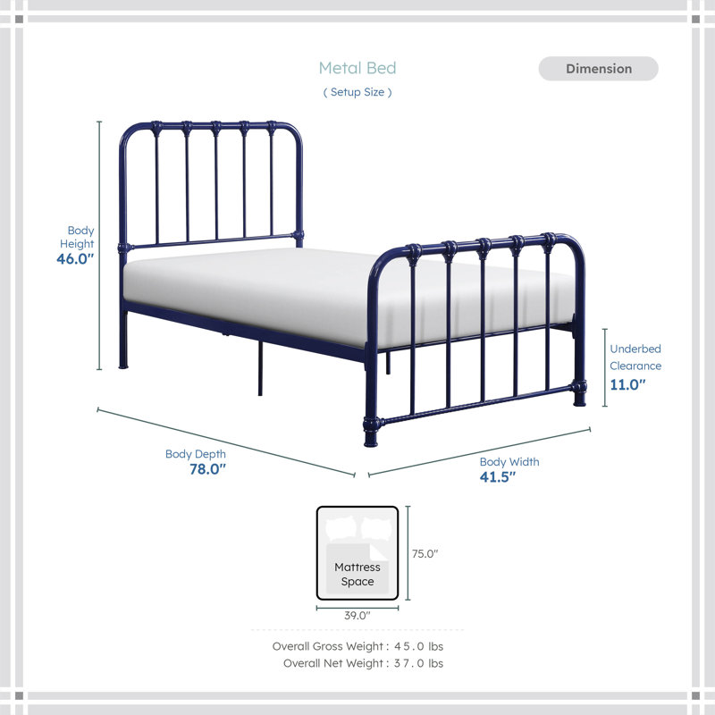 Anite Metal Platform Bed, Navy, Twin