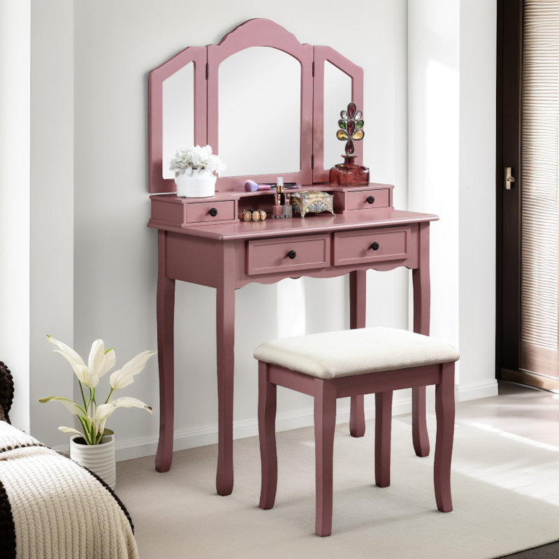 Ensemble coiffeuse et tabouret en bois