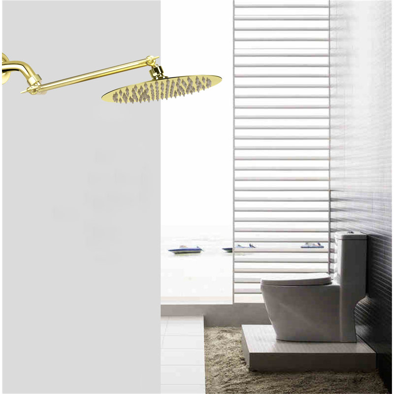 Rainfall Shower Head With 11" Adjustable Arm – High-Pressure Stainless Steel Rain Shower, Ultra-Thin Design (8-Inch), Gold