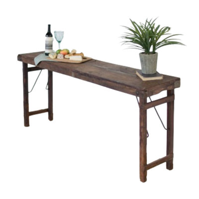 Kalalou Console Table 30"H, Reclaimed Antique Wood Folding Table, Rustic Brown Distressed Finish