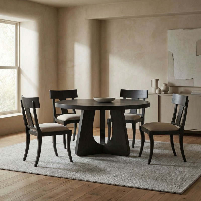 Nobuko Round Mahogany Wood Dining Table, 48" L x 48" W