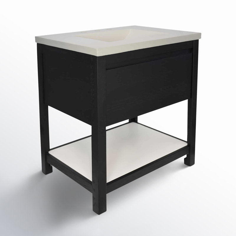 Solace 30.5" Single Bathroom Vanity Set, Pearl, Pearl, Midnight Oak