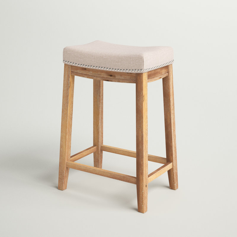 Bartonville Counter & Bar Solid Wood Backless Stool with Upholstered Seat, Counter Stool (26.5" Seat Height)