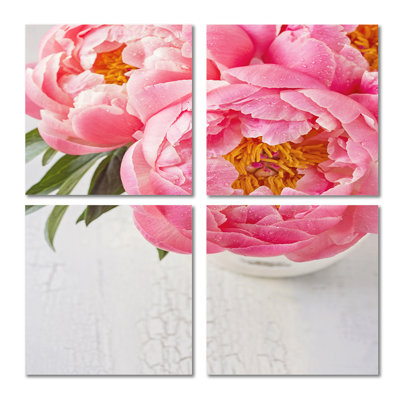 Full Bloom Pink Peony Flowers - Floral Canvas Wall Art Print 4 Piece Set -  Red Barrel StudioÂ®, CF146D59DD8641EAB5D55B624EB46855