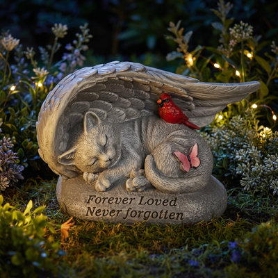 Pierre tombale en résine pour animal de compagnie de 6 pouces, figurine de chaton endormi avec aile d'ange, pierre commémorative pour chat, souvenir de sympathie pour perte d'animaux, décor extérieur pour parc de sépultures de jardin et lieu de funérailles