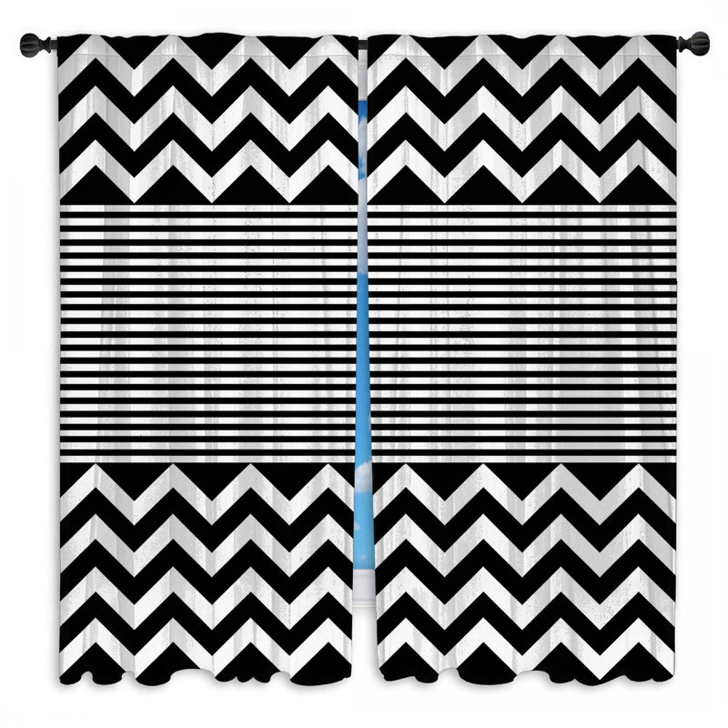Rideau noir et blanc à rayures en zigzag et obscurcissant - 2 panneaux, 40 po x 61 po - 2 panneaux