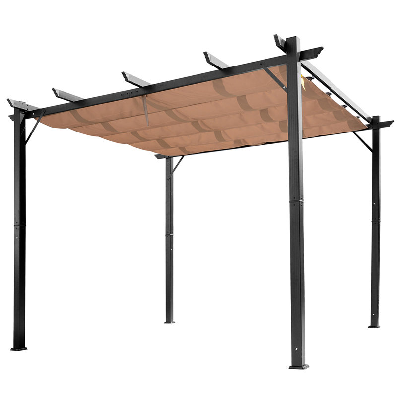 Outsunny Pergola with Retractable Shade Canopy, Aluminum, 10 (ft) x 13 (ft), Charcoal Gray