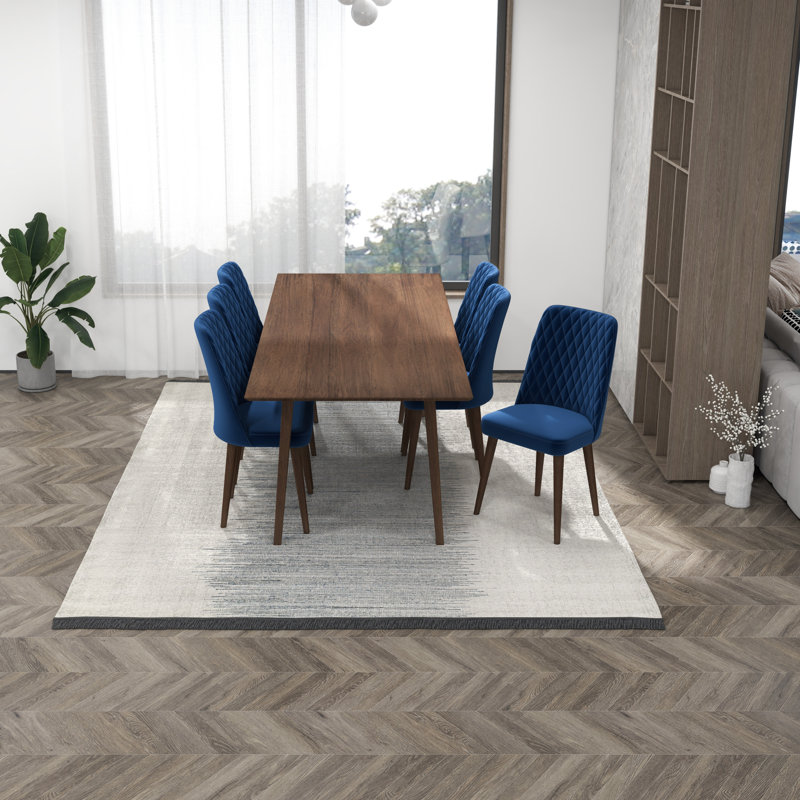 Ensemble de salle à manger 5 pièces Ada Mid-Century avec 4 chaises en velours Ada, Bleu