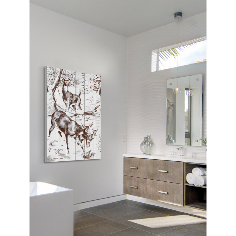 « cerf », reproduction d’impression sur bois, H 24 po x l 16 po