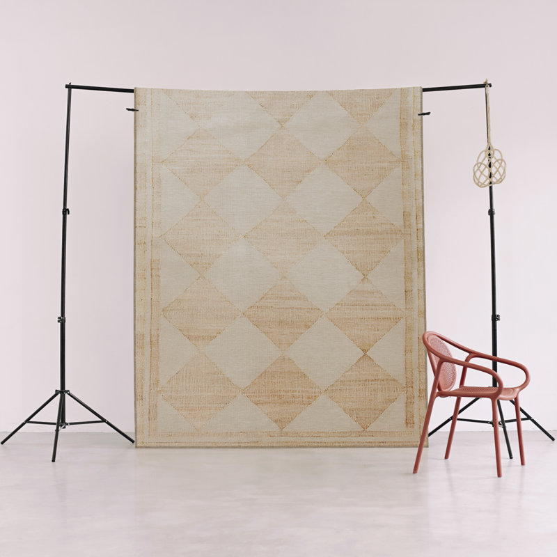 Tapis décoratif moderne à motif géométrique brun et beige, Rectangle 4 pi 7,12 po x 6 pi 6,74 po
