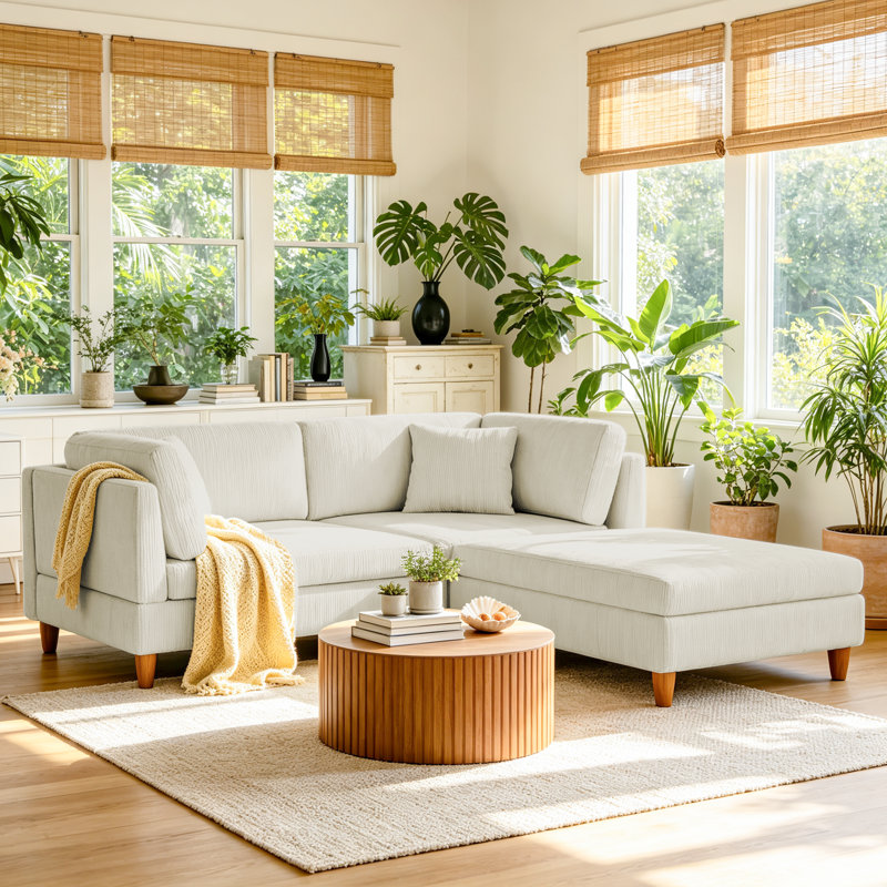 Ensemble de sièges modulaires en velours côtelé, Velours côtelé beige, H 36,3 po x l 80,4 po x P 79,2 po
