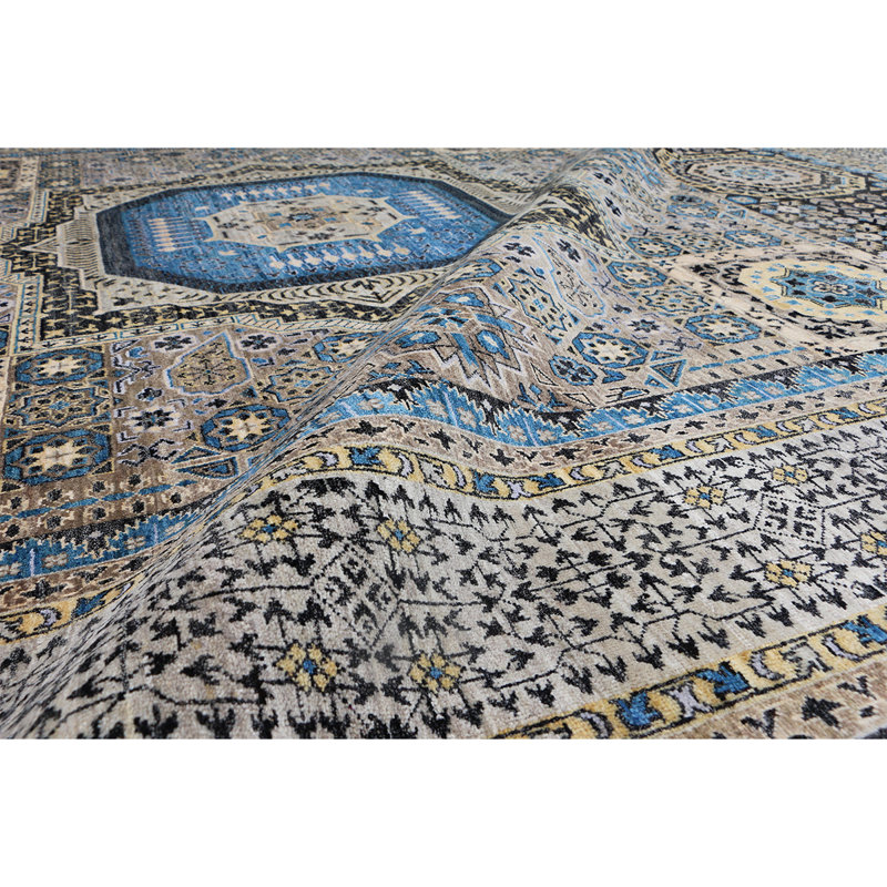 Tapis noir et multicolore de haute qualité noué à la main, Rectangle 9 pi x 12 pi