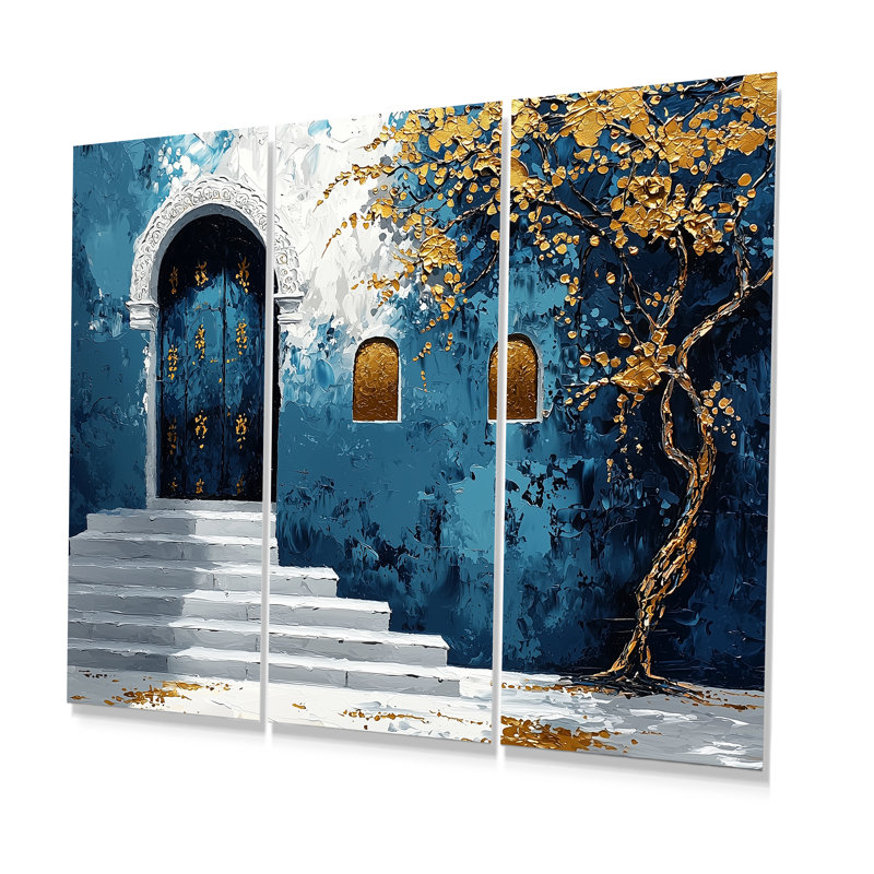 Ensemble de salon art marocain marocain bleu doré Rabat Kasbah II, Métal métal, H 28 po x l 36 po x P 1 po