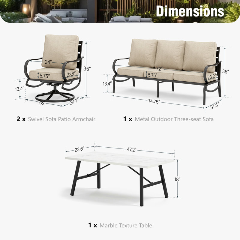 Tapasi 5-7 - Person Patio Conversation Set with Swivel Lounge Chairs & Sofa, Beige, No