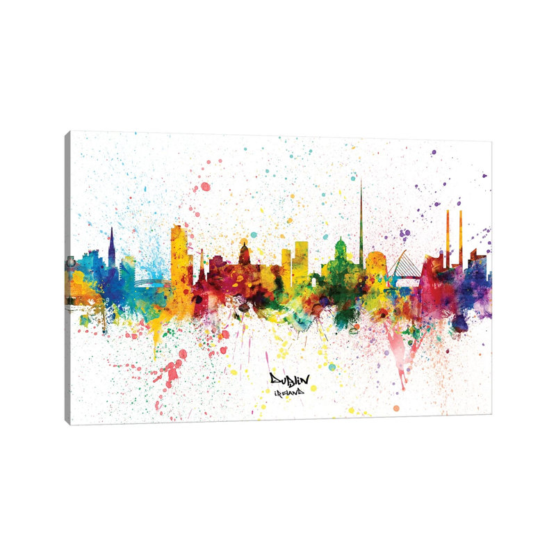 Dublin Ireland Skyline Splash by Michael Tompsett - Wrapped Canvas Print, 20.32 cm H x 30.48 cm W
