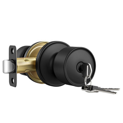Poignée de porte noire mate avec serrure et clé, poignée de porte d'entrée à clé pour usage extérieur et intérieur, serrure de porte sécurisée pour porte d'entrée, installation facile (1 paquet)