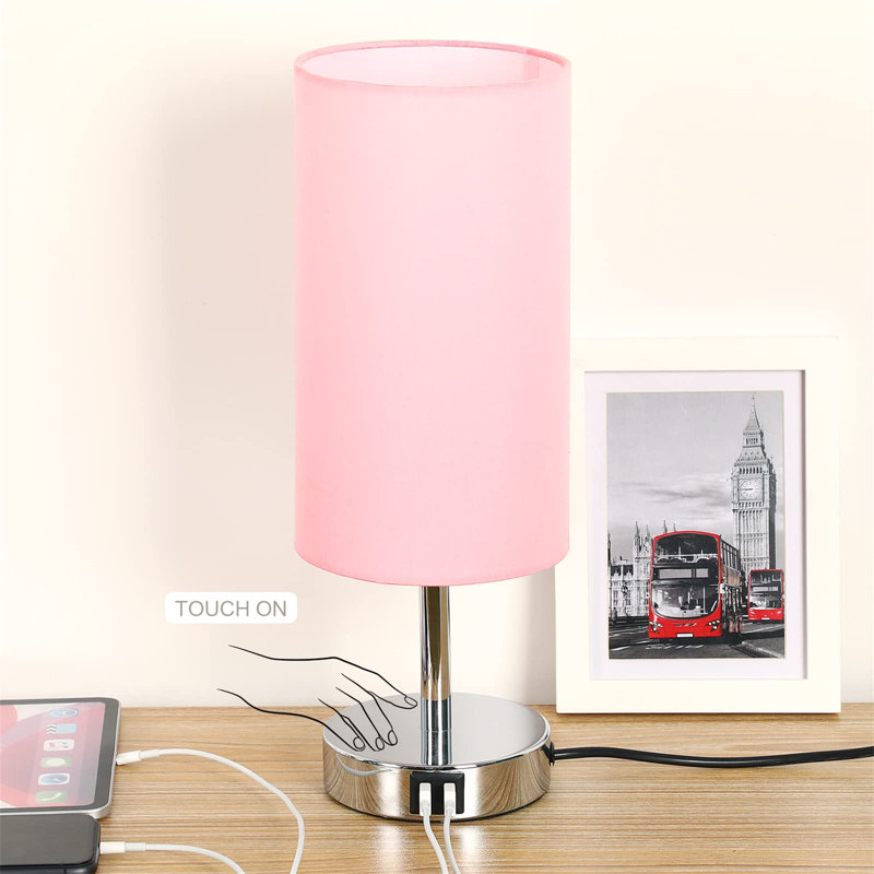 Metal Table Lamp, Pink, Silver