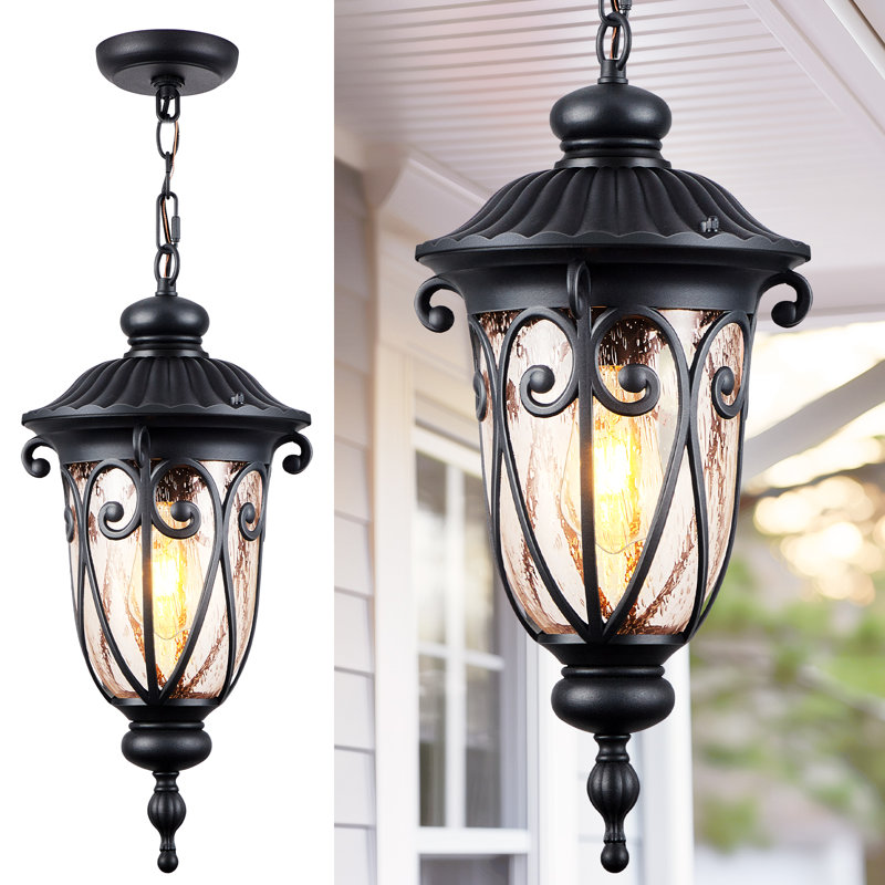 Black Outdoor Hanging Lights for Porch, House, 18.5" H x 9.5" W x 9.5" D