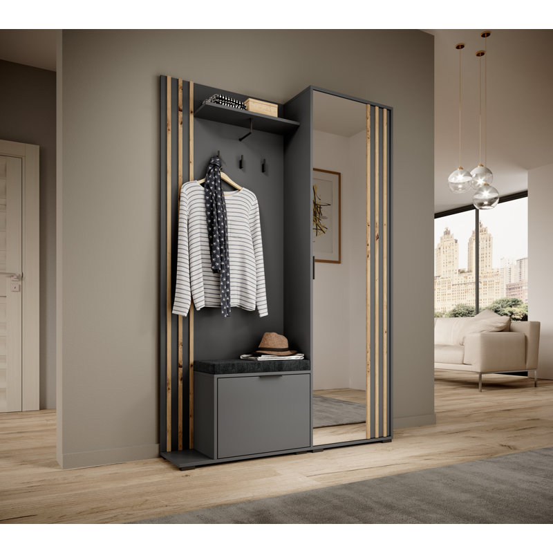 Romul Hall Tree 131cm Wide with Shoe Storage, Gray