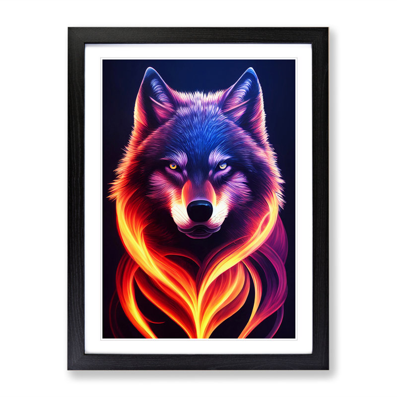 Wolf Flames - Wall Art, Black Framed Paper, 66cm H x 48cm W, White