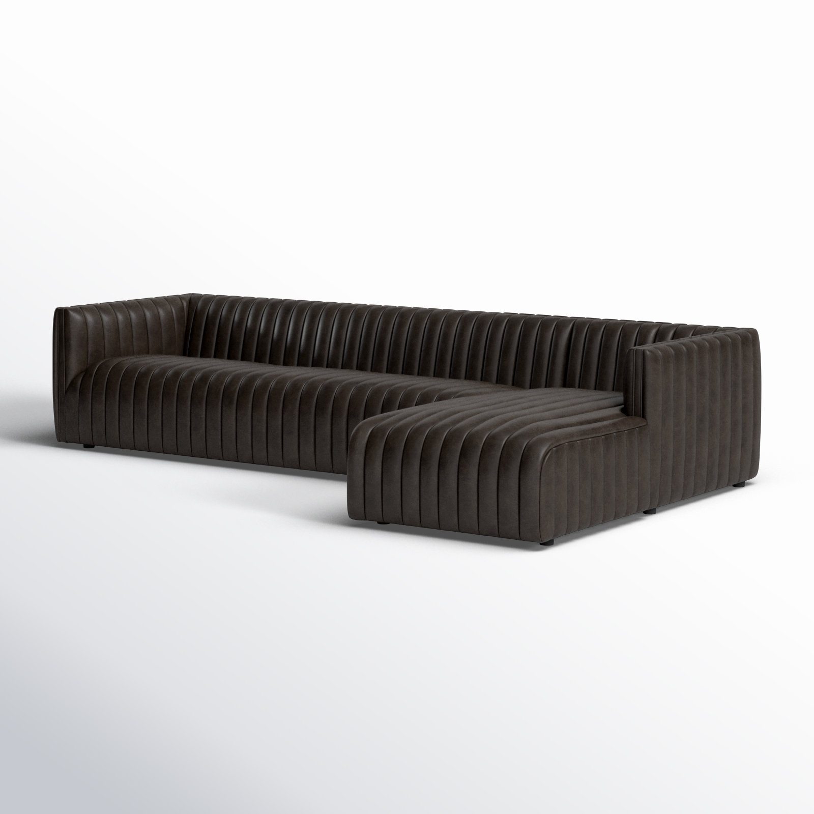 Brandt Upholstered Chaise L-Sectional, Deacon Wolf Genuine Leather, Right Hand Facing, 26.5" H x 126" W x 64" D
