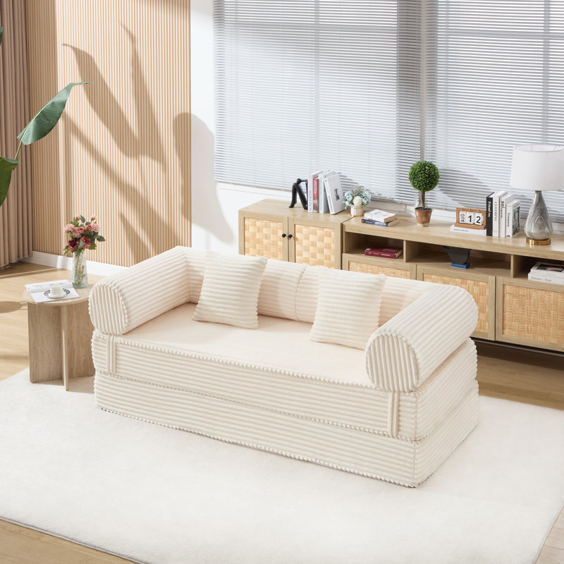 Boneless Foldable Modular Corduroy Sofa Bed, Convertible With Deep Seat And Soft Cushions, No Assembly Required, Beige