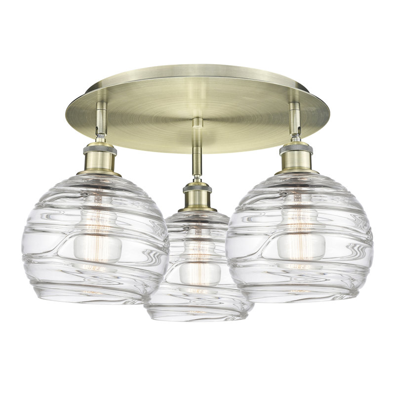 Essex Glass Flush Mount, Antique Brass, 10.88" H x 19.75" W x 19.75" D