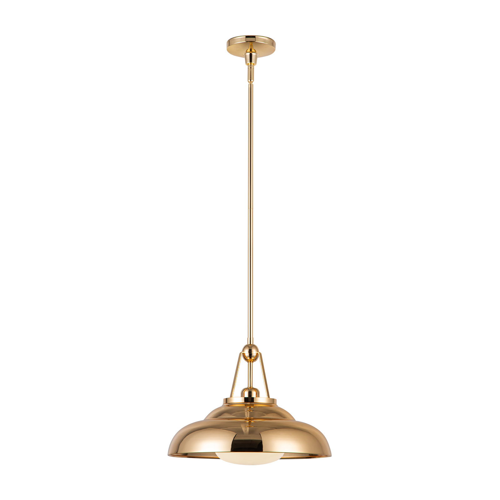 Palmetto Single Light Steel Pendant, Polished Brass, 11.63" H x 14.5" W x 14.5" D