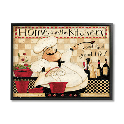 Home is the Kitchen Phrase Charming Vintage Chef Oversized Black Framed Giclee Texturized Art by Dan DiPaolo