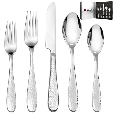 20-Piece Silver & Gold Hammered Silverware Set – Durable, Stylish, Dishwasher Safe For Indoor/Outdoor Dining