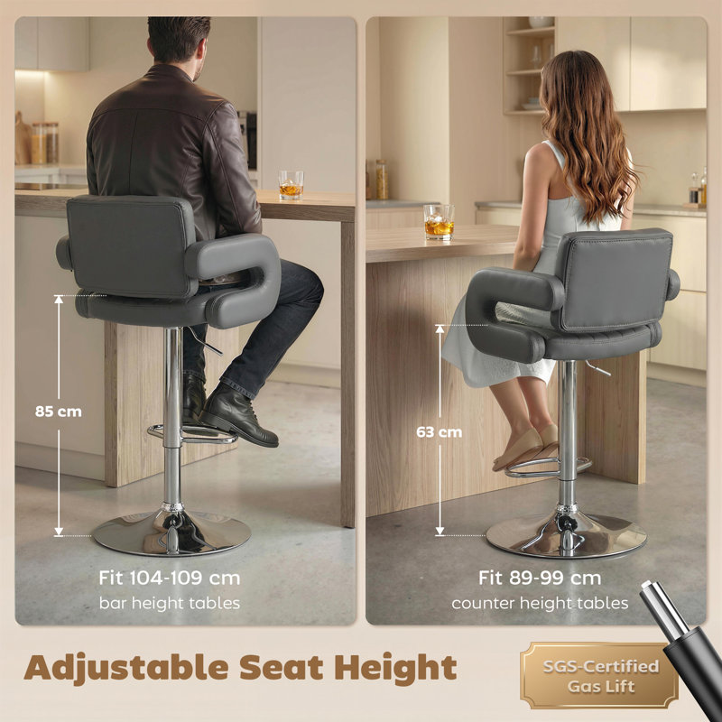Swivel Upholstered Adjustable Height Counter Stool with Metal Frame, Black