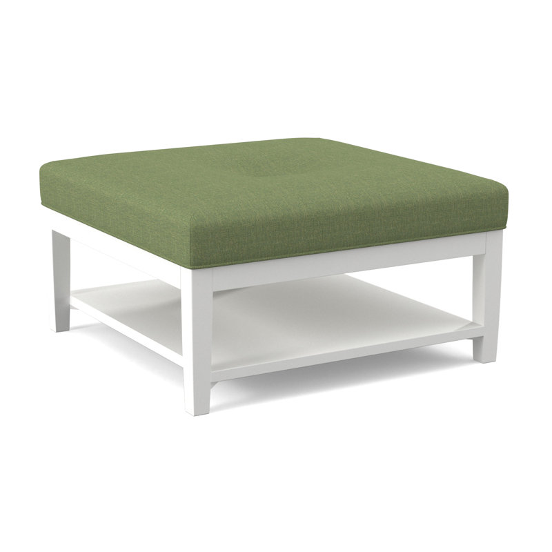 Hammond Square Ottoman, Frost White Finish, Green and Blue Stripe; 0252-54