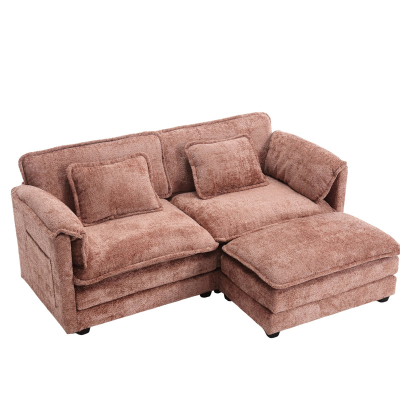 Double avec tissu en chenille, poches latérales amovibles pour l'accoudoir pour le rangement des articles à proximité, éponge à haute densité à l'intérieur, tabouret de couleur rose, capacité de 500 lb, siège en tissu 76,77 x 29,53 x 31,10 pouces
