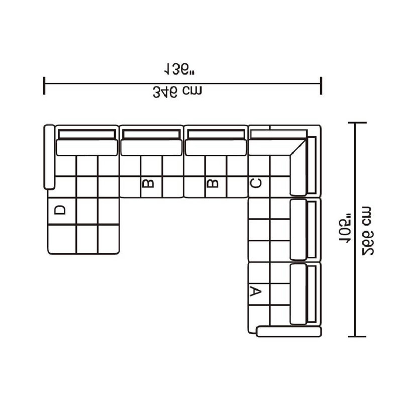 Canapé modulaire Marelle de 136 po de largeur, Orienté à droite (vu de face)