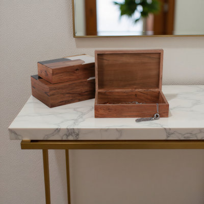Boîtes décoratives rectangulaires en résine et bois avec couvercles à charnières pour étagères décoratives