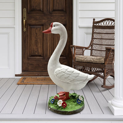 Sculpture de jardin d'oie blanche de ferme, 50 cm, en magnésie à peindre soi-même, décoration extérieure sur le thème de la ferme pour patio, pelouse, cour et porche.