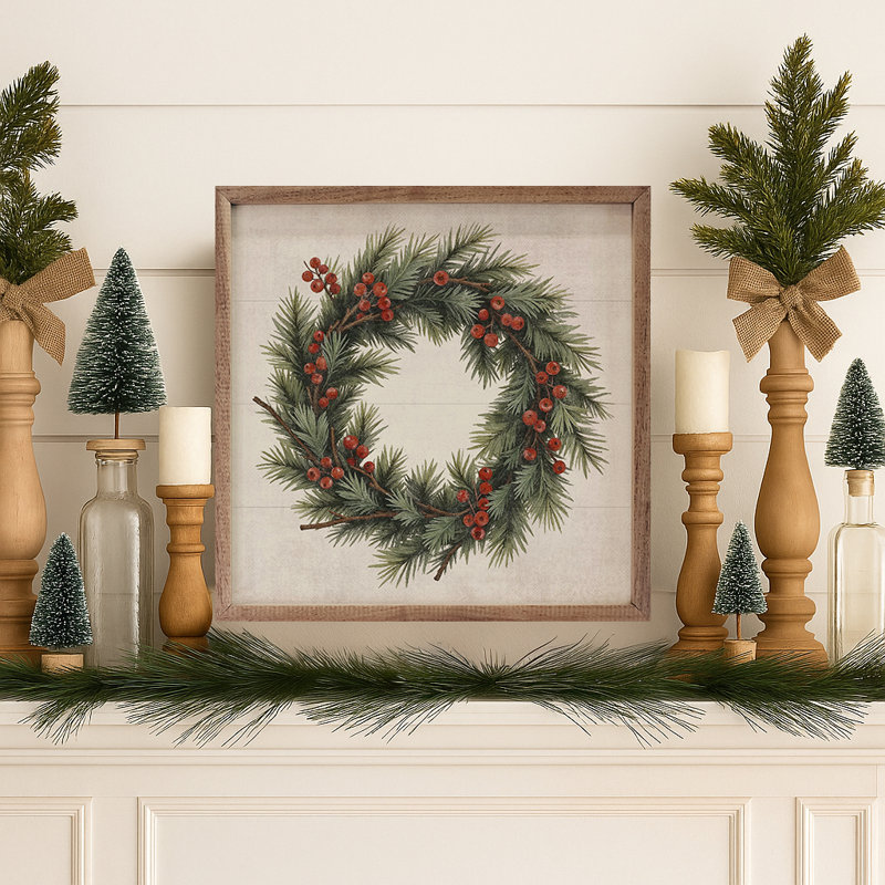 Berry Pine Wreath, 24" H x 24" W