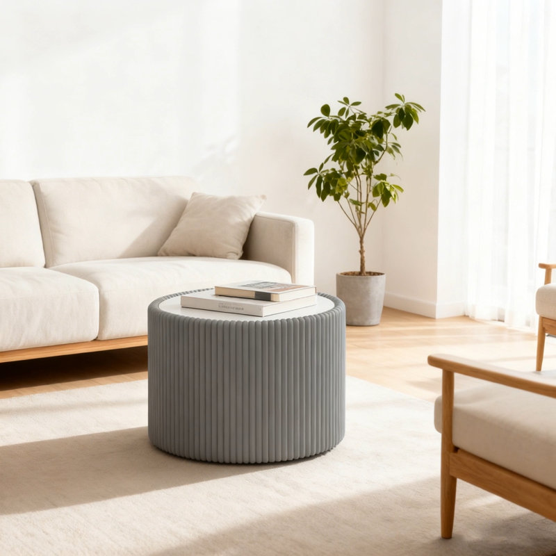 Table de bout moderne en forme de cylindre en ardoise pour canapé, Gris, H 17,41 po x L 17,41 po x P 17,41 po