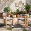 Ensemble de 2 chaises longues d'extérieur avec coussins, structure en bois massif, dossier incurvé et pieds réglables