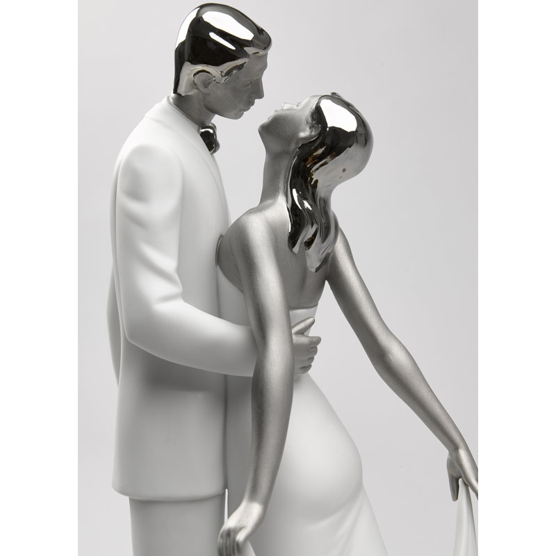 Happy Anniversary Couple Figurine, Silver/White
